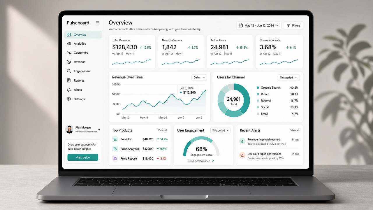 Pulseboard dashboard with analytics charts